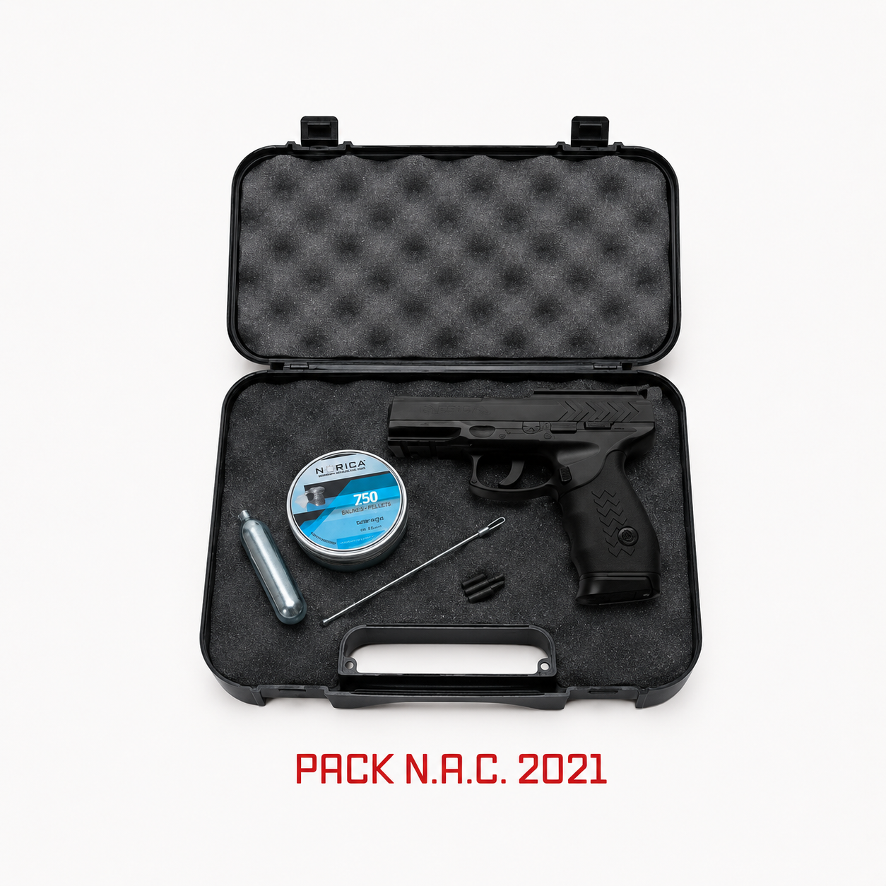 Pack N.A.C. 2021 Pistola CO2 + 5 Cargas CO2 + 250 balines Match + Maletín
