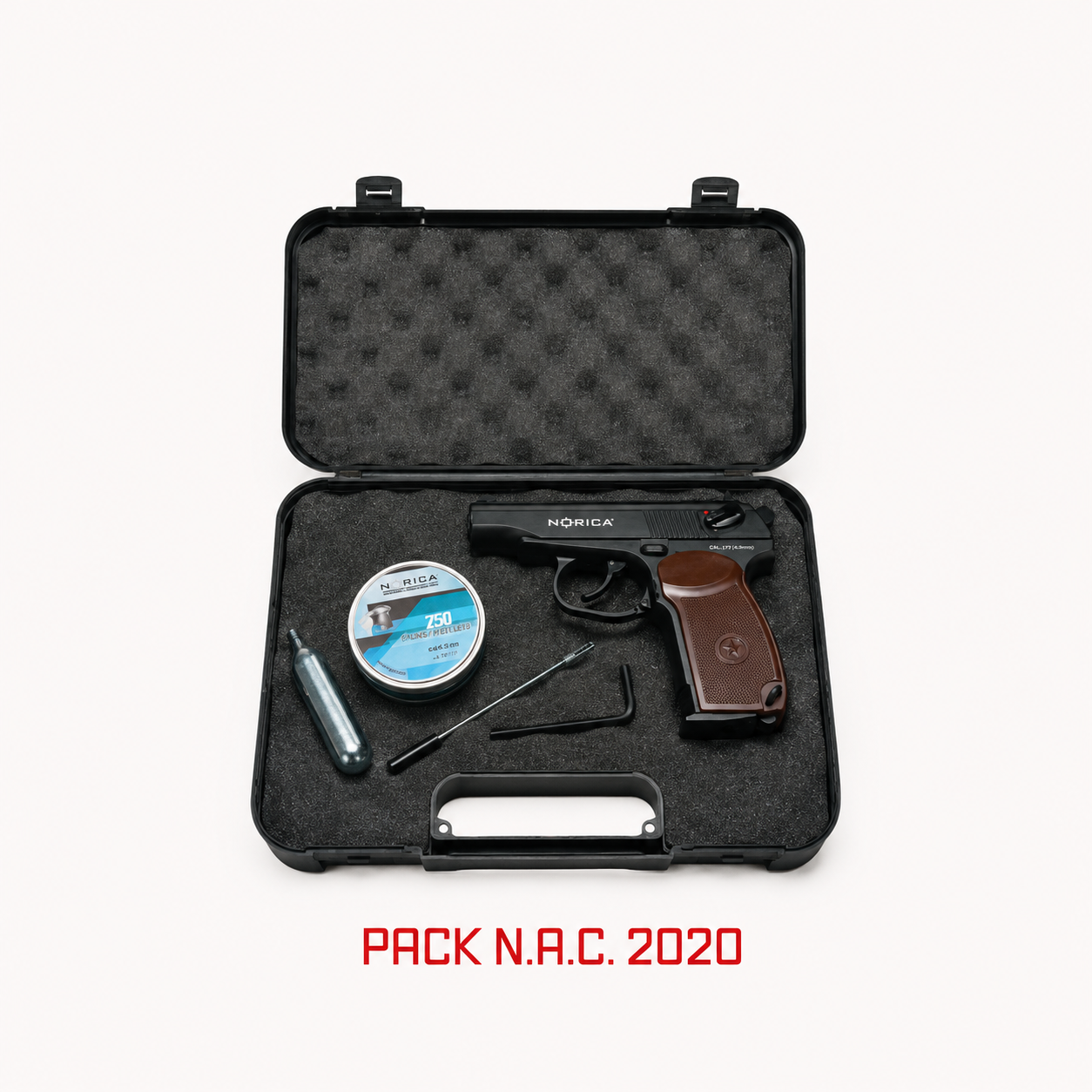 Pack N.A.C. 2020 Pistola CO2 + 5 Cargas CO2 + 250 balines Match + Maletín